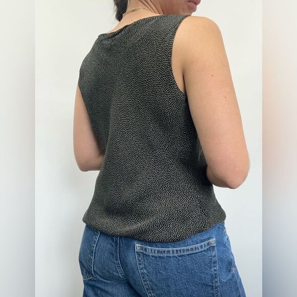 90's Ann Taylor Black Polka Dot Spotted 100% Silk Cowl Neck Sleeveless Top 6 - Picture 4 of 8